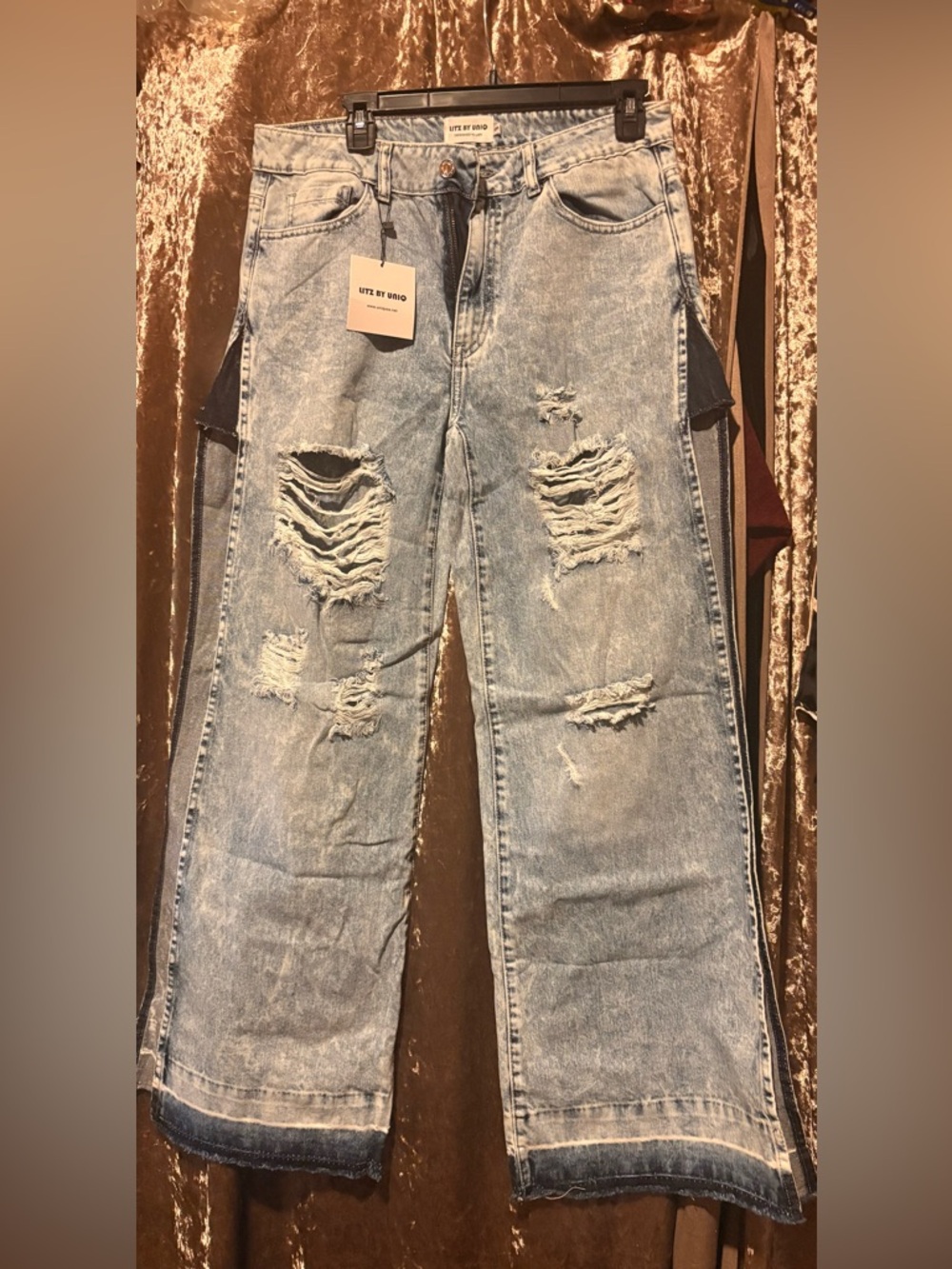 Lots by Uniq Destroyed Light Wash Wide Leg Jeans/ Size 9